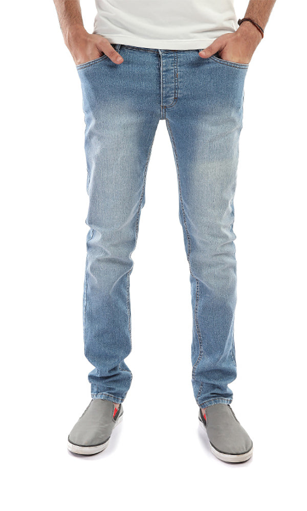 zipped straight jeans pants - ligh blue